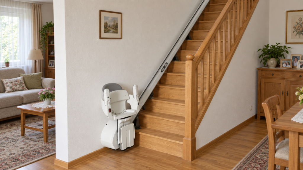 Treppenlift an einer geraden Treppe